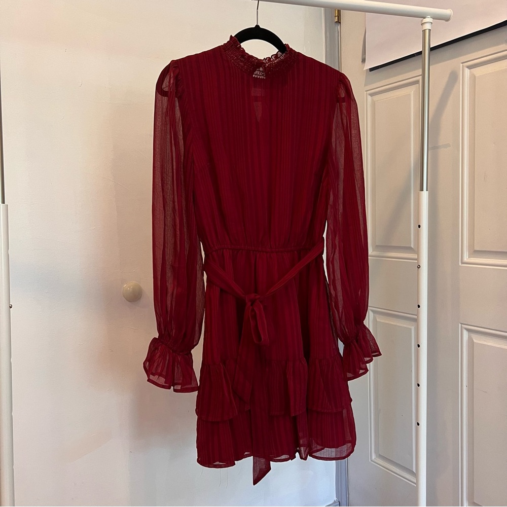 Flying Tomato Burgundy Lace Ruffle Dress Long Sleeve size L